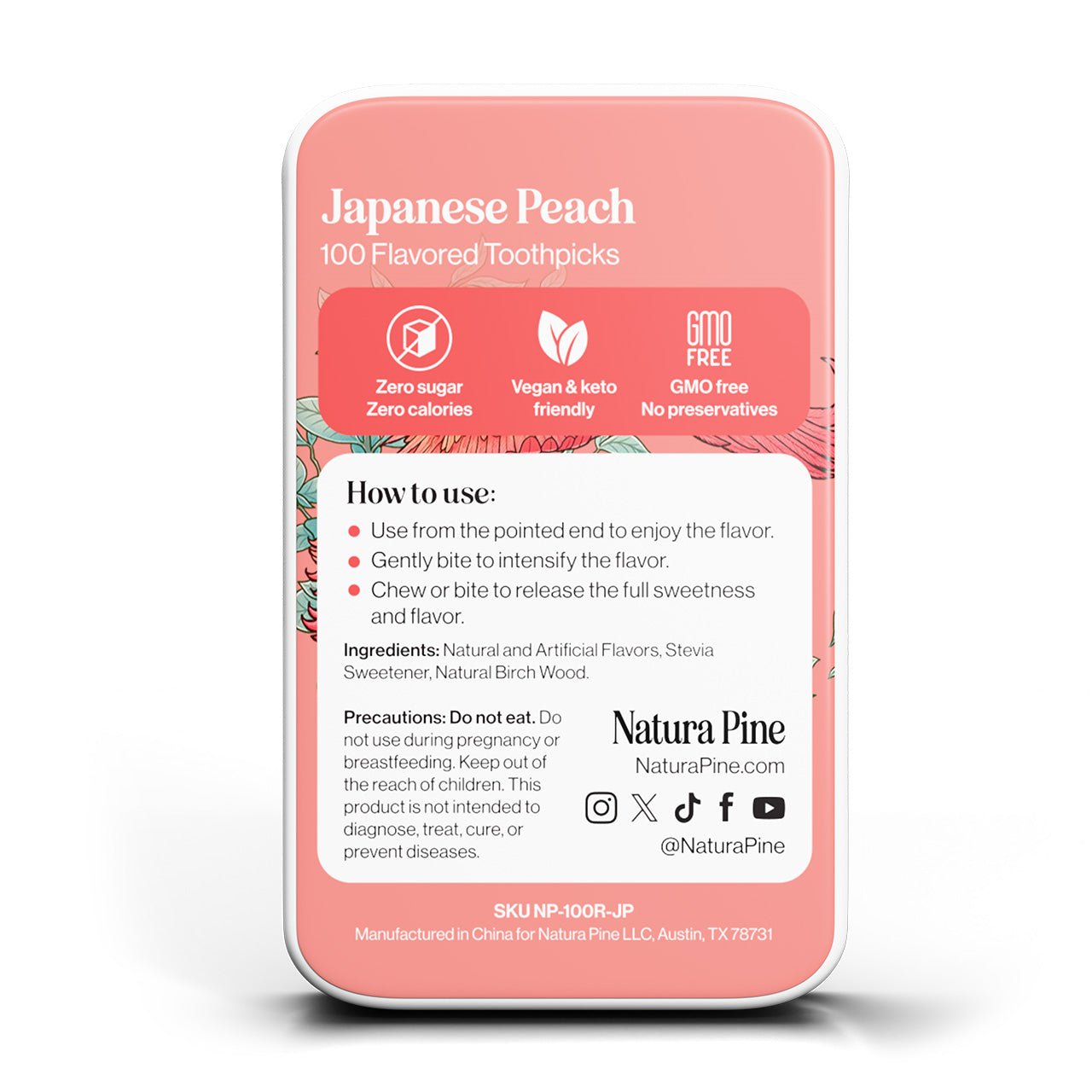 Japanese Peach Flavored Toothpicks Tin - Natura Pine