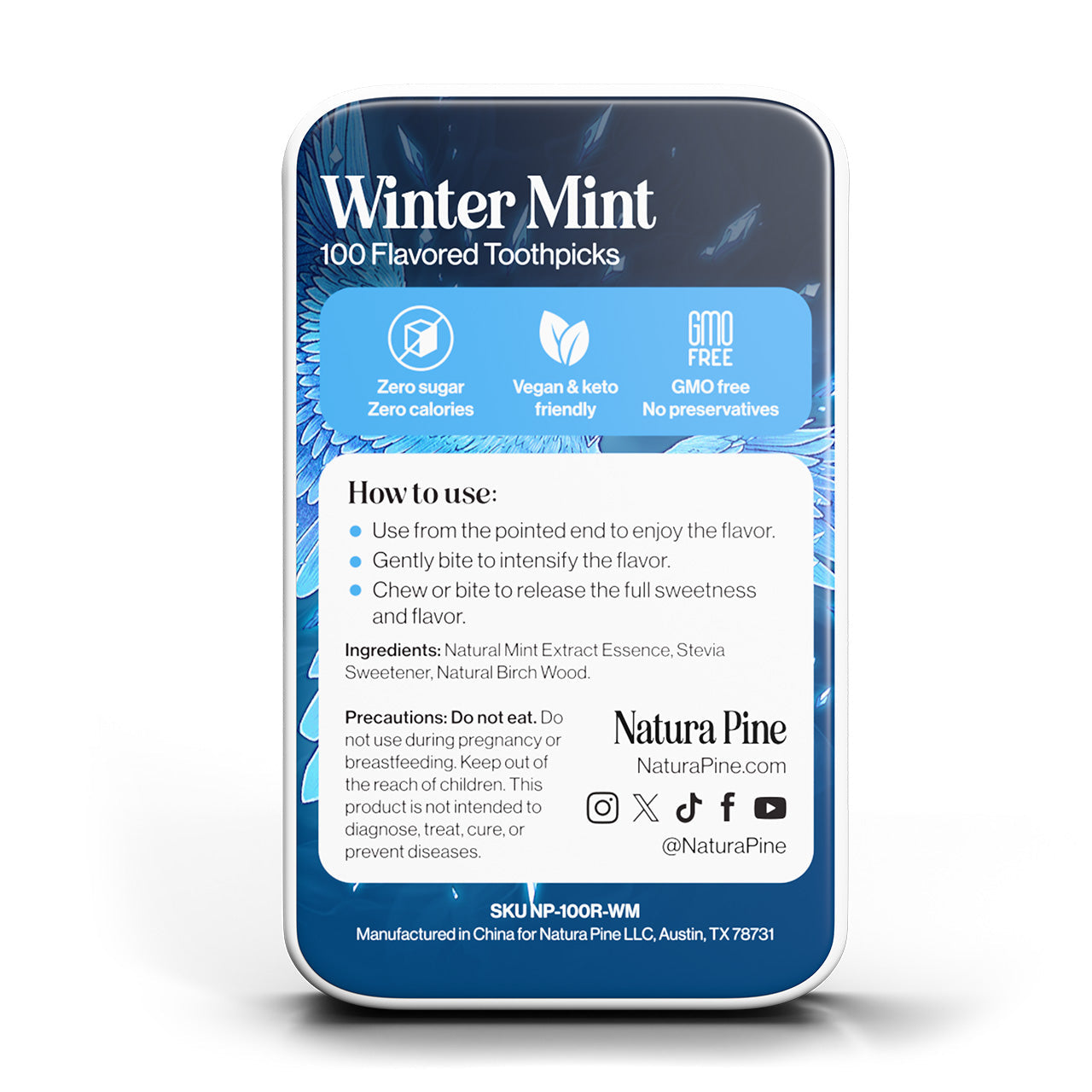 Winter Mint Flavored Toothpicks Tin - Natura Pine