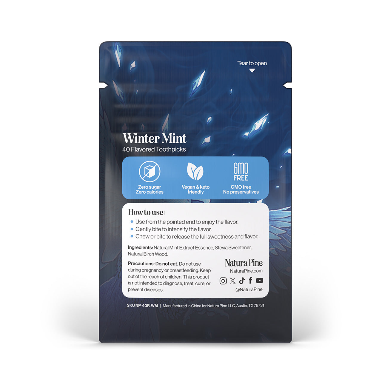 Winter Mint Flavored Toothpicks Pouch - Natura Pine